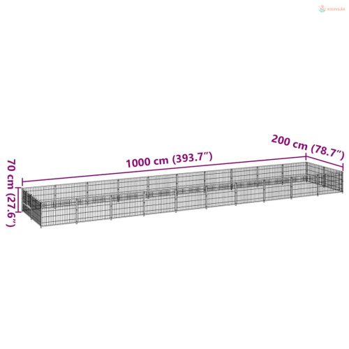 Fekete acél kutyakennel 20 m²