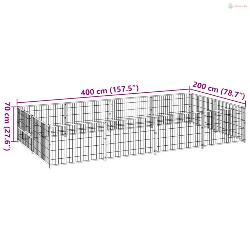 Ezüstszínű acél kutyakennel 8 m²