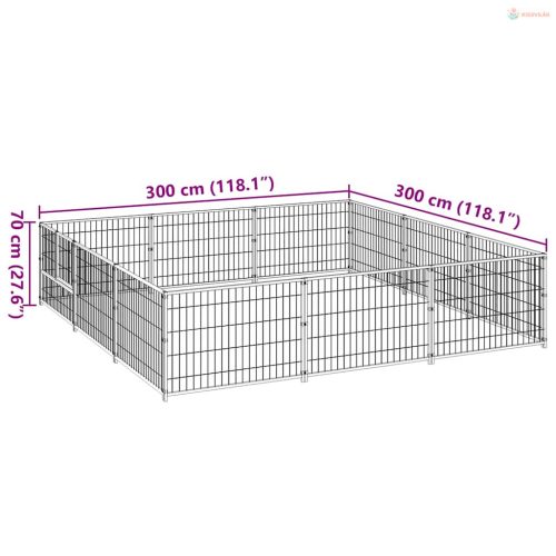 Fekete acél kutyakennel 9 m²