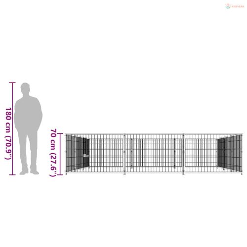Fekete acél kutyakennel 9 m²