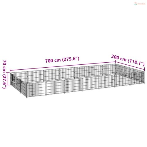Fekete acél kutyakennel 21 m²