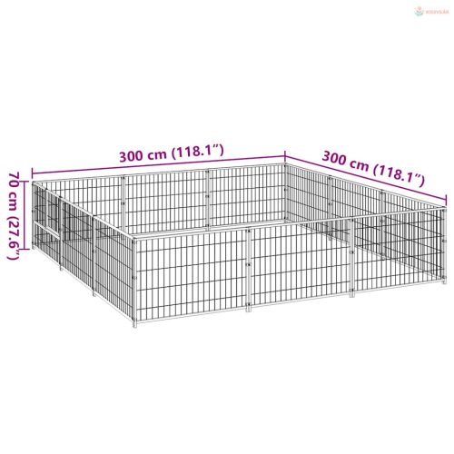 Ezüstszínű acél kutyakennel 9 m²