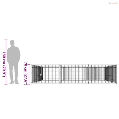 Ezüstszínű acél kutyakennel 9 m²