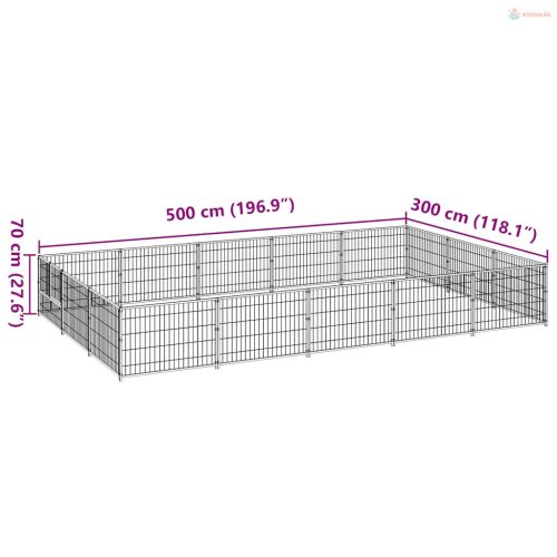Ezüstszínű acél kutyakennel 15 m²
