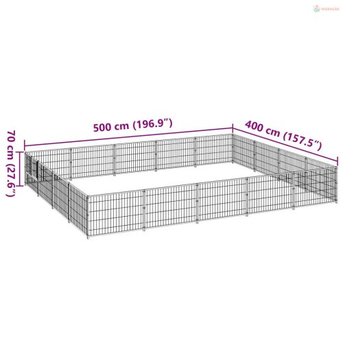 Fekete acél kutyakennel 20 m²