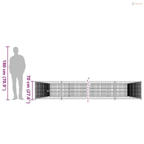 Fekete acél kutyakennel 28 m²