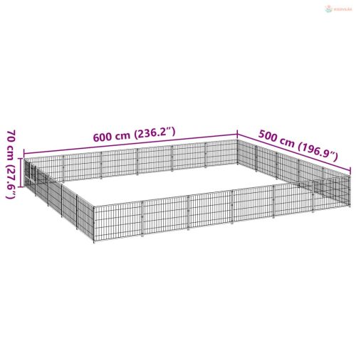 Fekete acél kutyakennel 30 m²