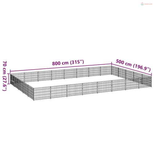 Fekete acél kutyakennel 40 m²