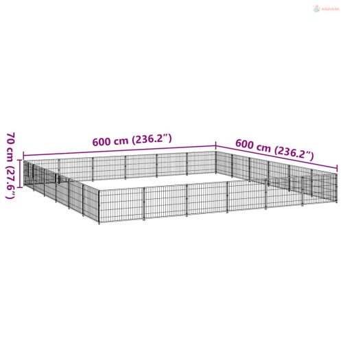 Fekete acél kutyakennel 36 m²