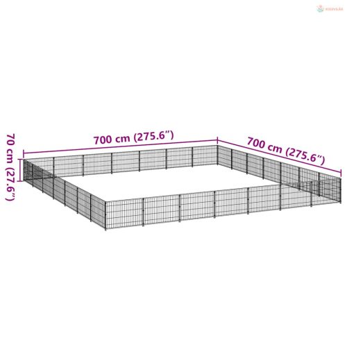 Fekete acél kutyakennel 49 m²