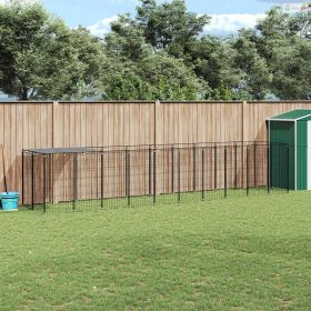 Fekete acél kutyakennel 6,05 m²