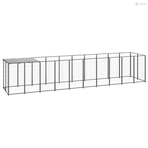 Fekete acél kutyakennel 6,05 m²