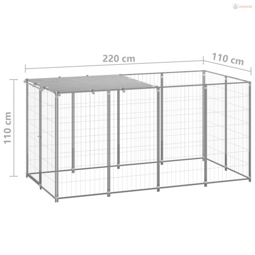 Ezüstszínű acél kutyakennel 2,42 m²