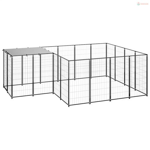 Fekete acél kutyakennel 6,05 m²
