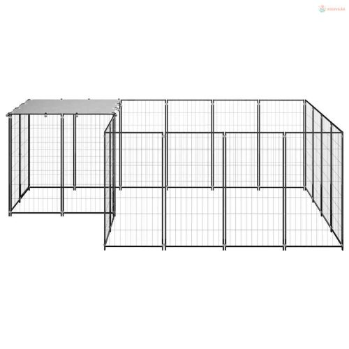 Fekete acél kutyakennel 6,05 m²