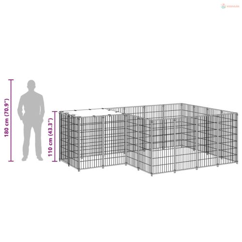 Fekete acél kutyakennel 6,05 m²