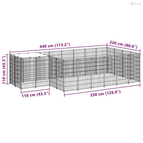 Fekete acél kutyakennel 8,47 m²