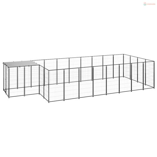 Fekete acél kutyakennel 10,89 m²