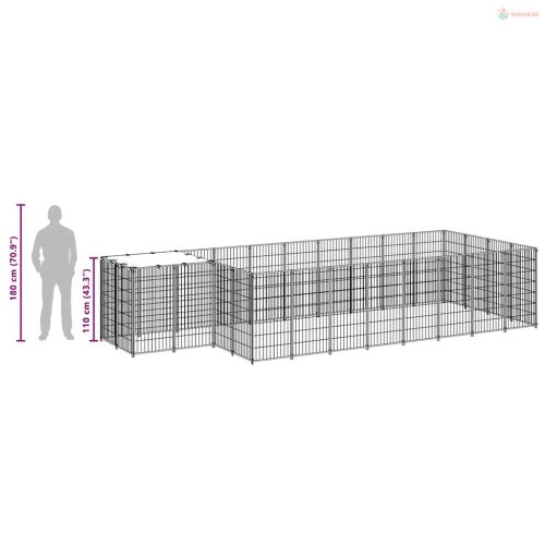 Fekete acél kutyakennel 10,89 m²