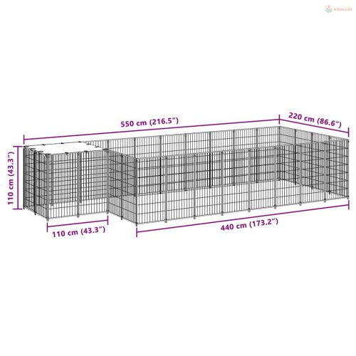Ezüstszínű acél kutyakennel 8,47 m²
