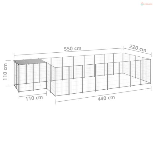 Ezüstszínű acél kutyakennel 10,89 m²
