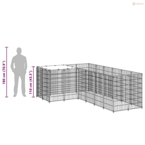 Fekete acél kutyakennel 4,84 m²