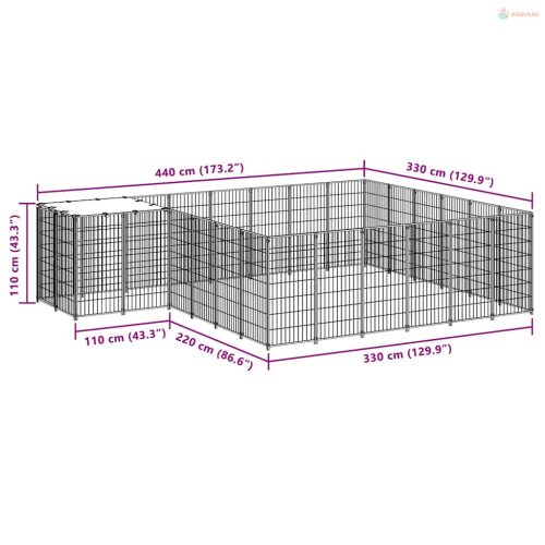 Fekete acél kutyakennel 12,1 m²