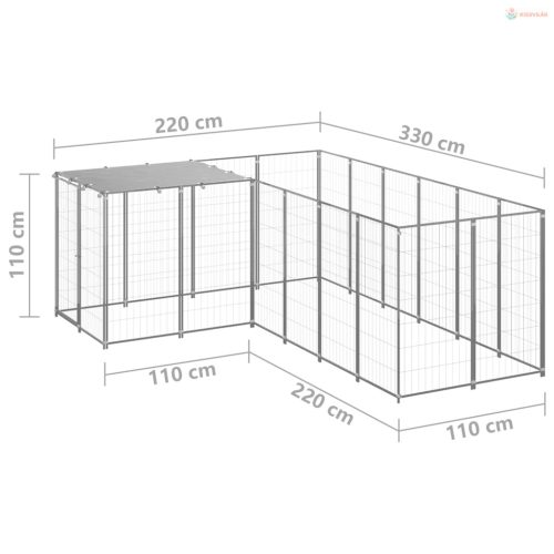 Ezüstszínű acél kutyakennel 4,84 m²