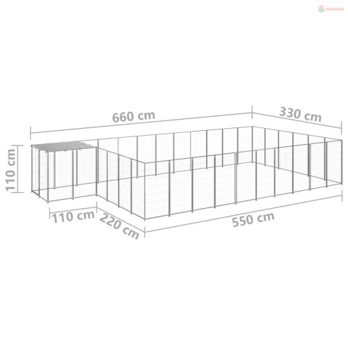 Ezüstszínű acél kutyakennel 19,36 m²