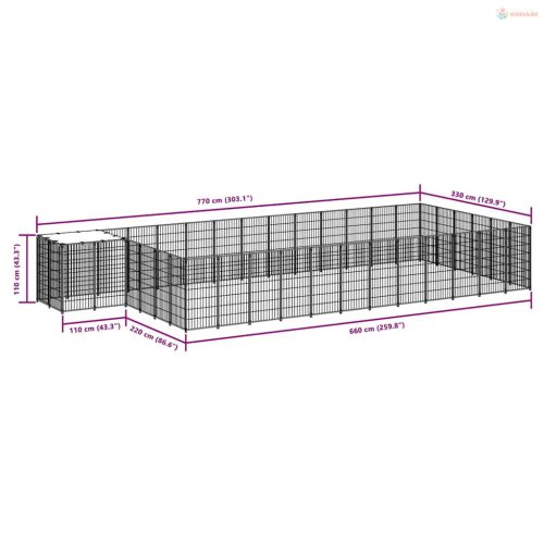 Ezüstszínű acél kutyakennel 22,99 m²