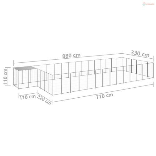 Ezüstszínű acél kutyakennel 26,62 m²