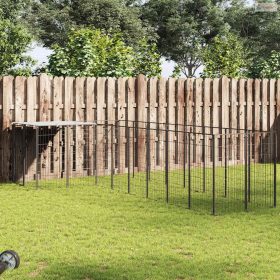 Fekete acél kutyakennel 6,05 m²