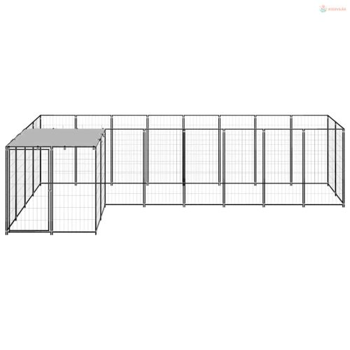 Fekete acél kutyakennel 6,05 m²