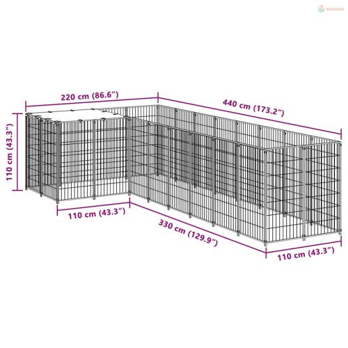 Fekete acél kutyakennel 6,05 m²