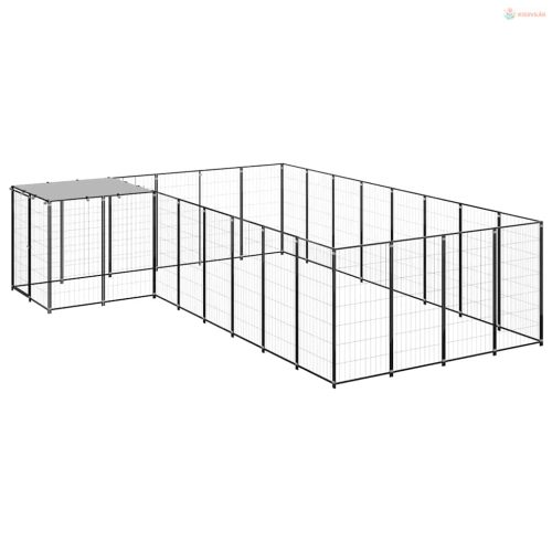 Fekete acél kutyakennel 10,89 m²