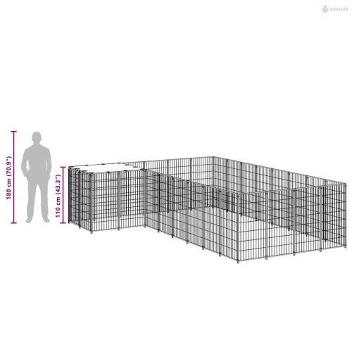 Fekete acél kutyakennel 10,89 m²