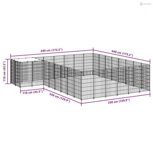 Fekete acél kutyakennel 15,73 m²