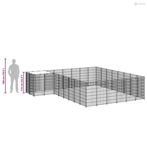 Fekete acél kutyakennel 15,73 m²