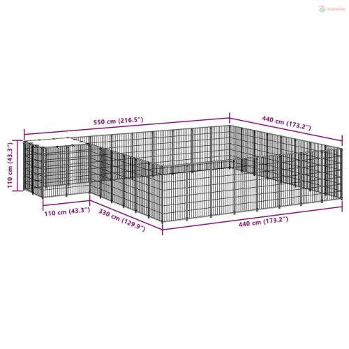 Fekete acél kutyakennel 20,57 m²