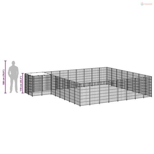 Fekete acél kutyakennel 20,57 m²