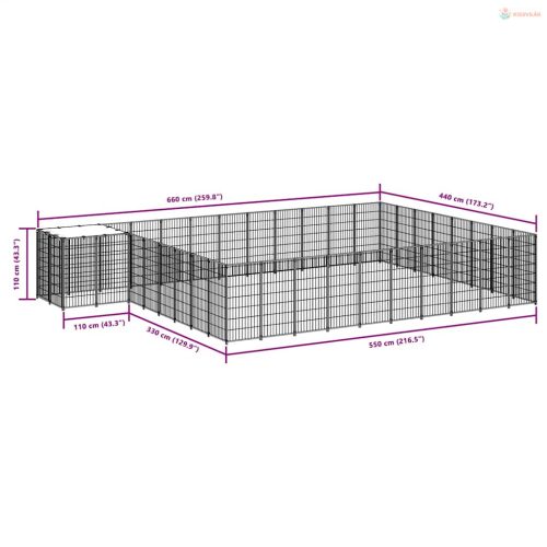 Fekete acél kutyakennel 25,41 m²