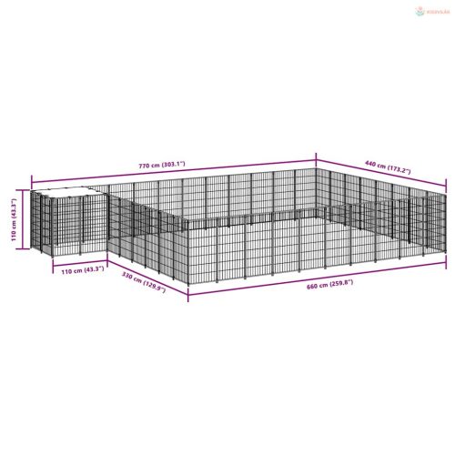 Fekete acél kutyakennel 30,25 m²