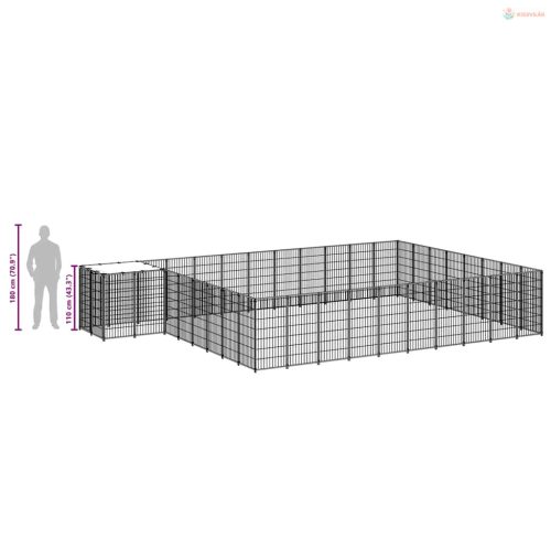 Fekete acél kutyakennel 30,25 m²