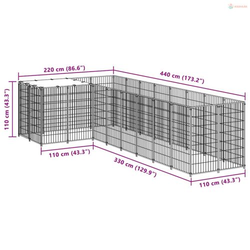 Ezüstszínű acél kutyakennel 6,05 m²