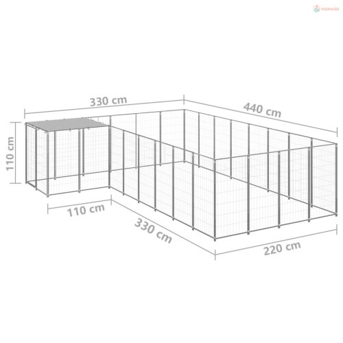 Ezüstszínű acél kutyakennel 10,89 m²