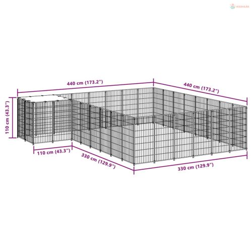 Ezüstszínű acél kutyakennel 15,73 m²