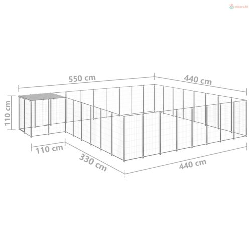 Ezüstszínű acél kutyakennel 20,57 m²