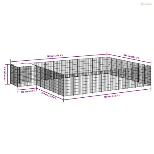 Ezüstszínű acél kutyakennel 25,41 m²