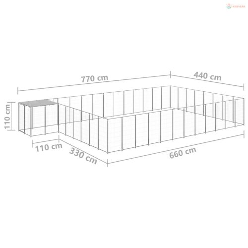 Ezüstszínű acél kutyakennel 30,25 m²