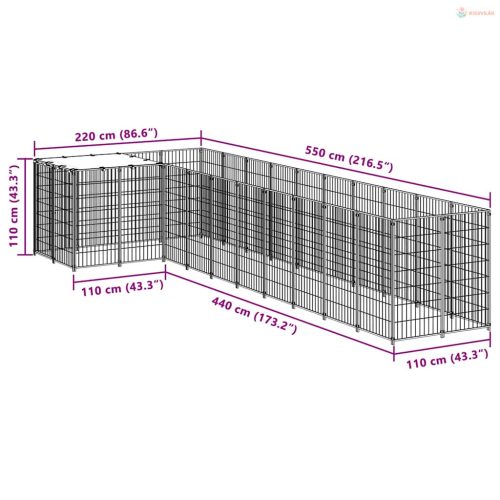 Fekete acél kutyakennel 7,26 m²